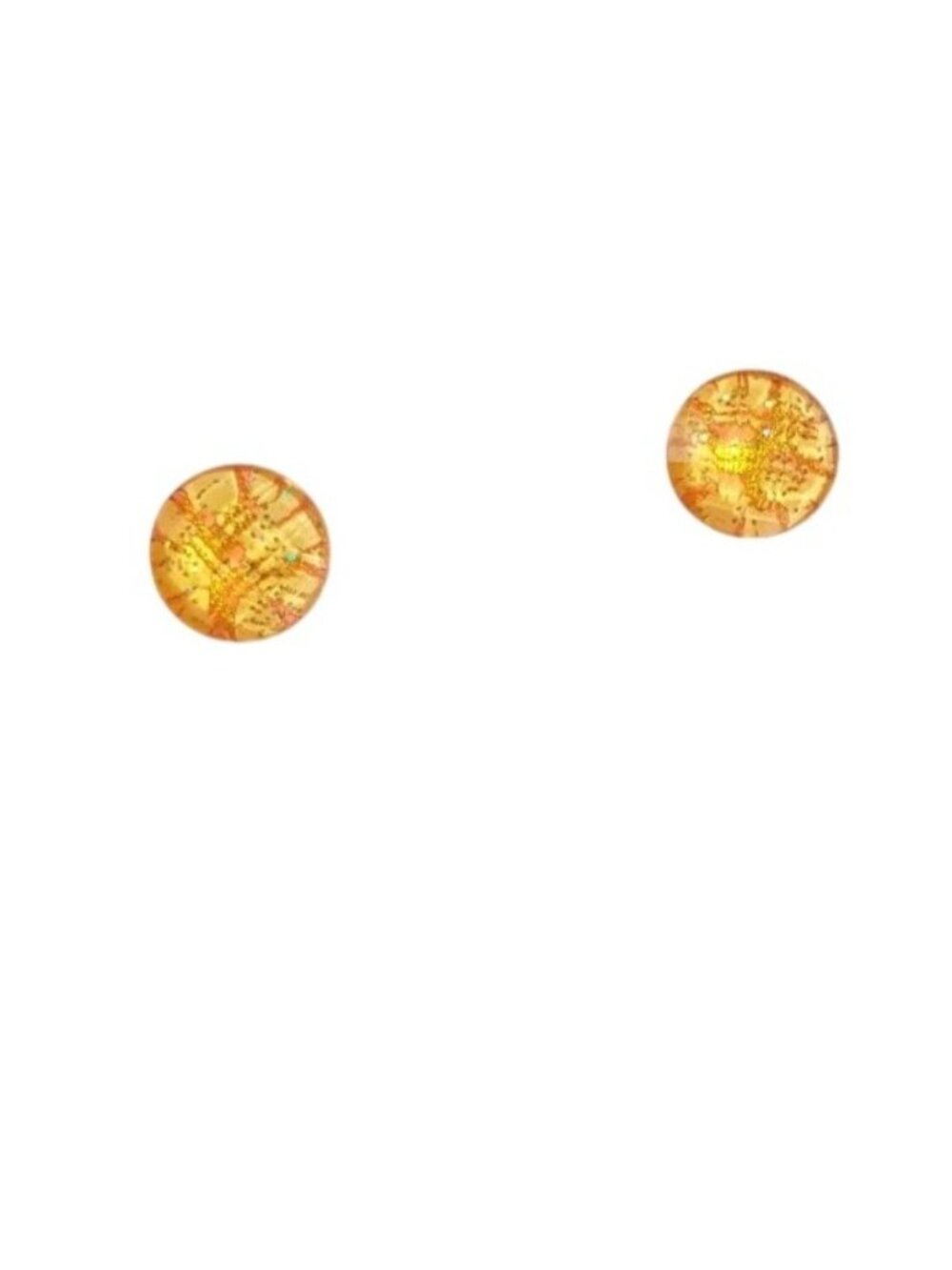 Small Round Acrylic Stud Earrings Orange Glitter Shimmer Art Jewelry Costume